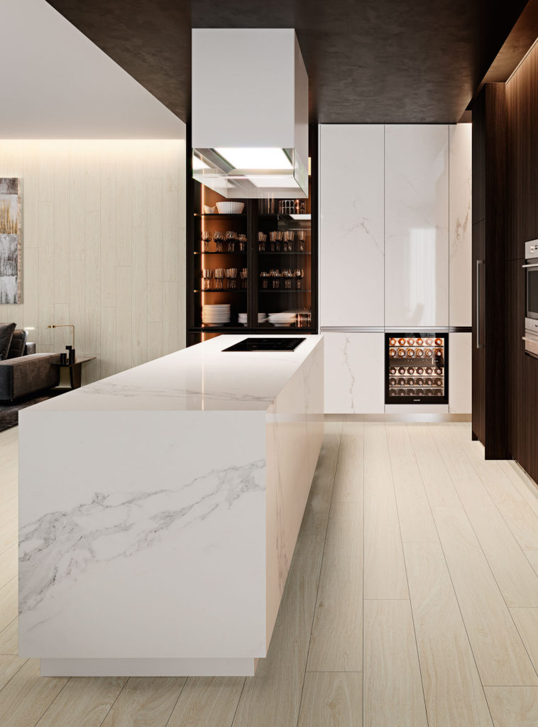 ENCIMERA PORCELANICA - COCINA ELEGANTE MARMOL BLANCO - COVERLAM TOP